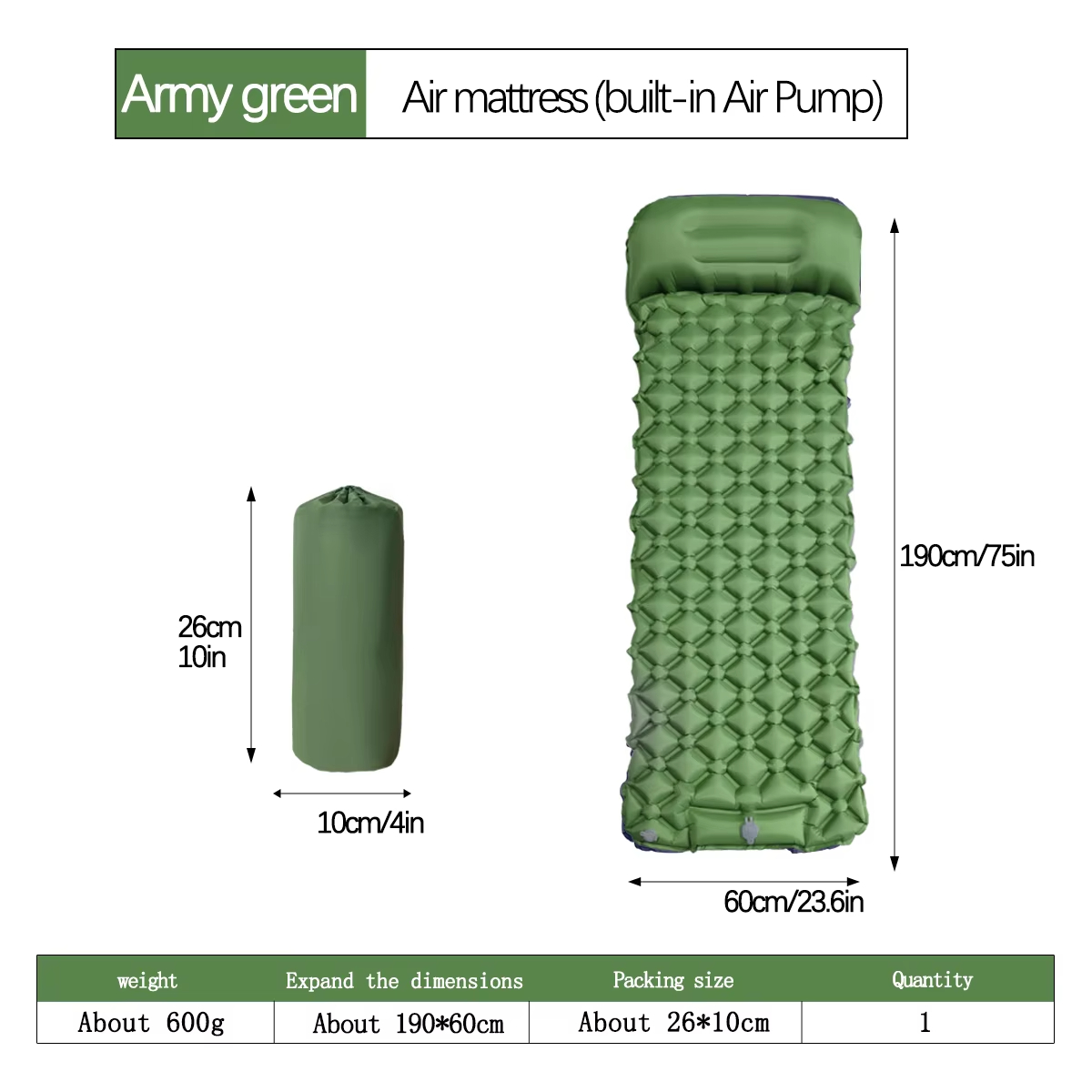190*60cm Outdoor Camping Infla - Hiking review and price